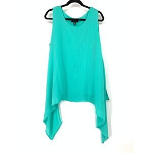 Melissa Paige Top Womens XL Teal Crinkled Sleeveless Scoop Neck Handkerchief Hem